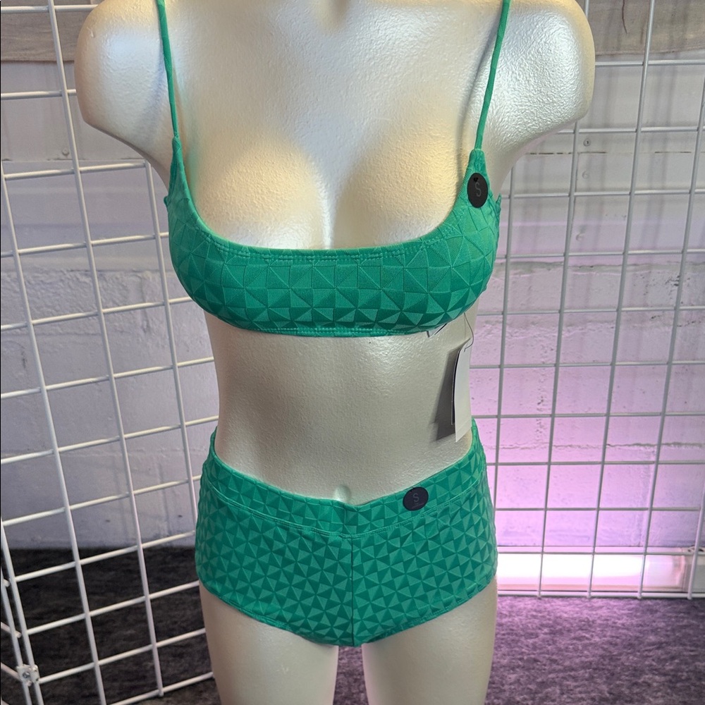 Green Textured Bikini Set